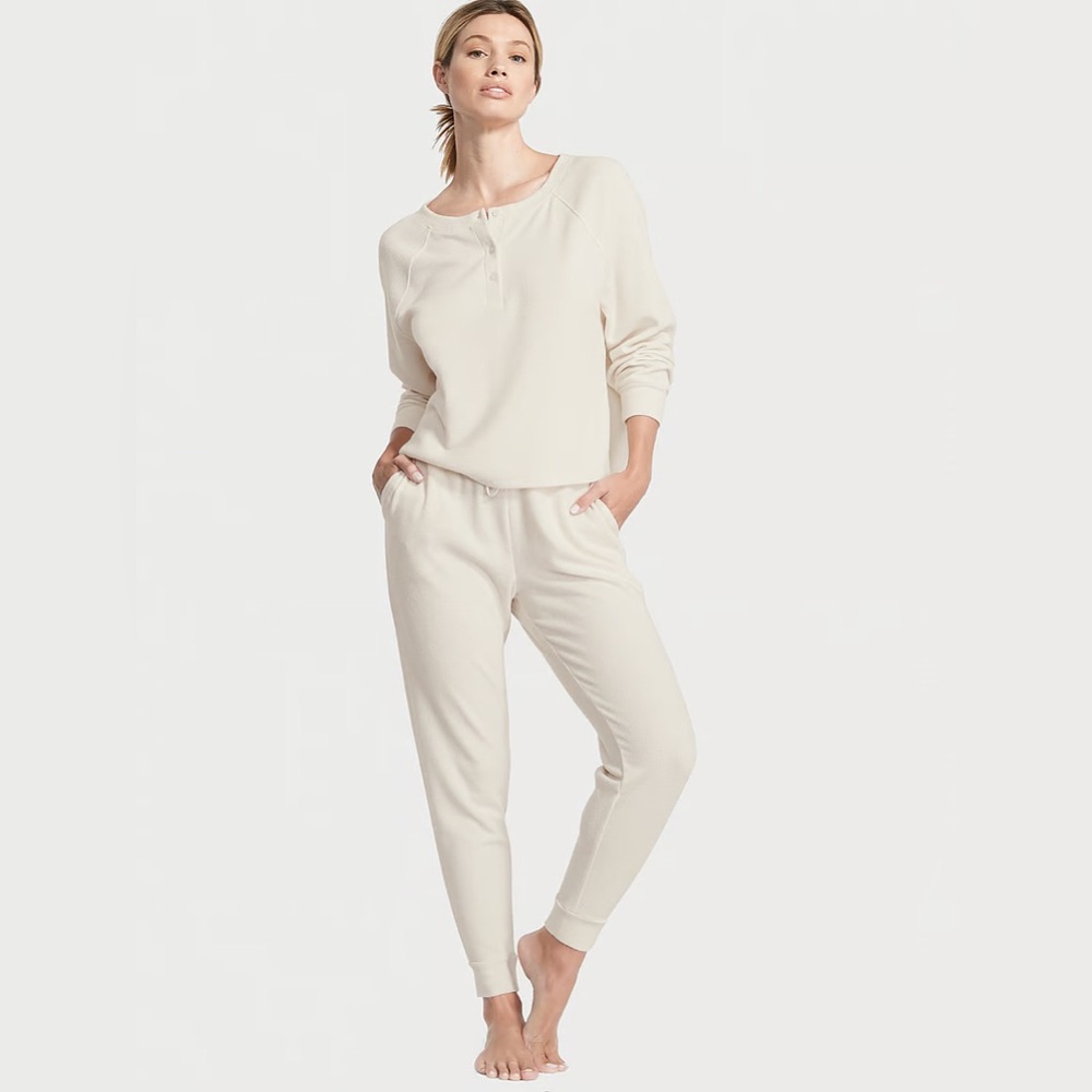 Glow Waffle Henley Jogger Set Small Victoria Secret NWT